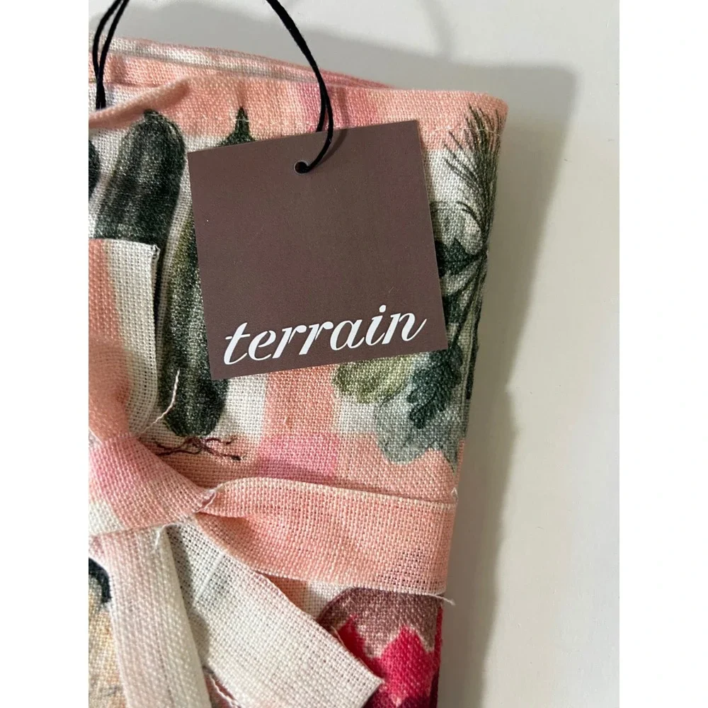 Terrain Linen Napkins Vegetable Grid Salmon Color Set of 2 New‎